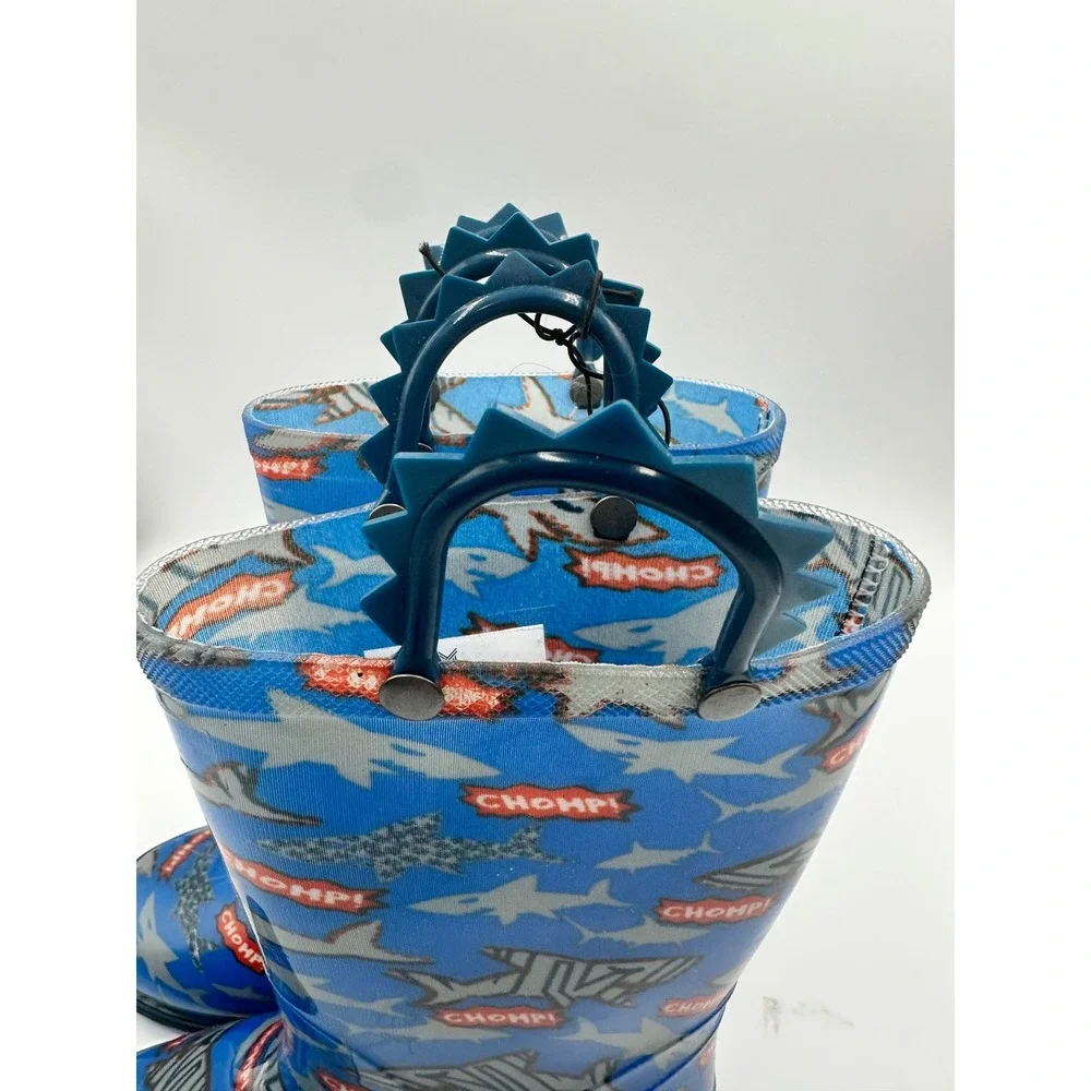 Members Mark Boys Shark Rain Boots Blue Chomp Waterproof Rubber Size 13/1